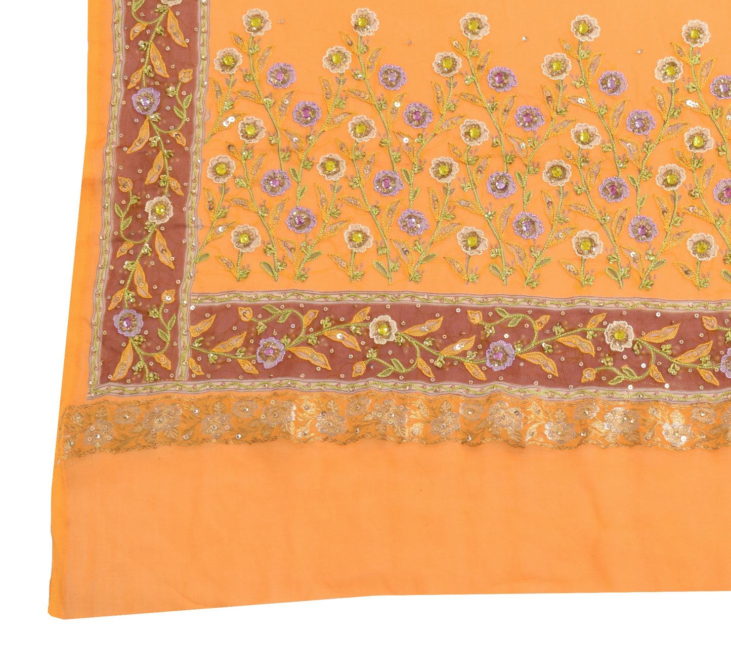 Sushila Vintage Orange Embroidered Dupatta Pure Georgette Printed Long Stole