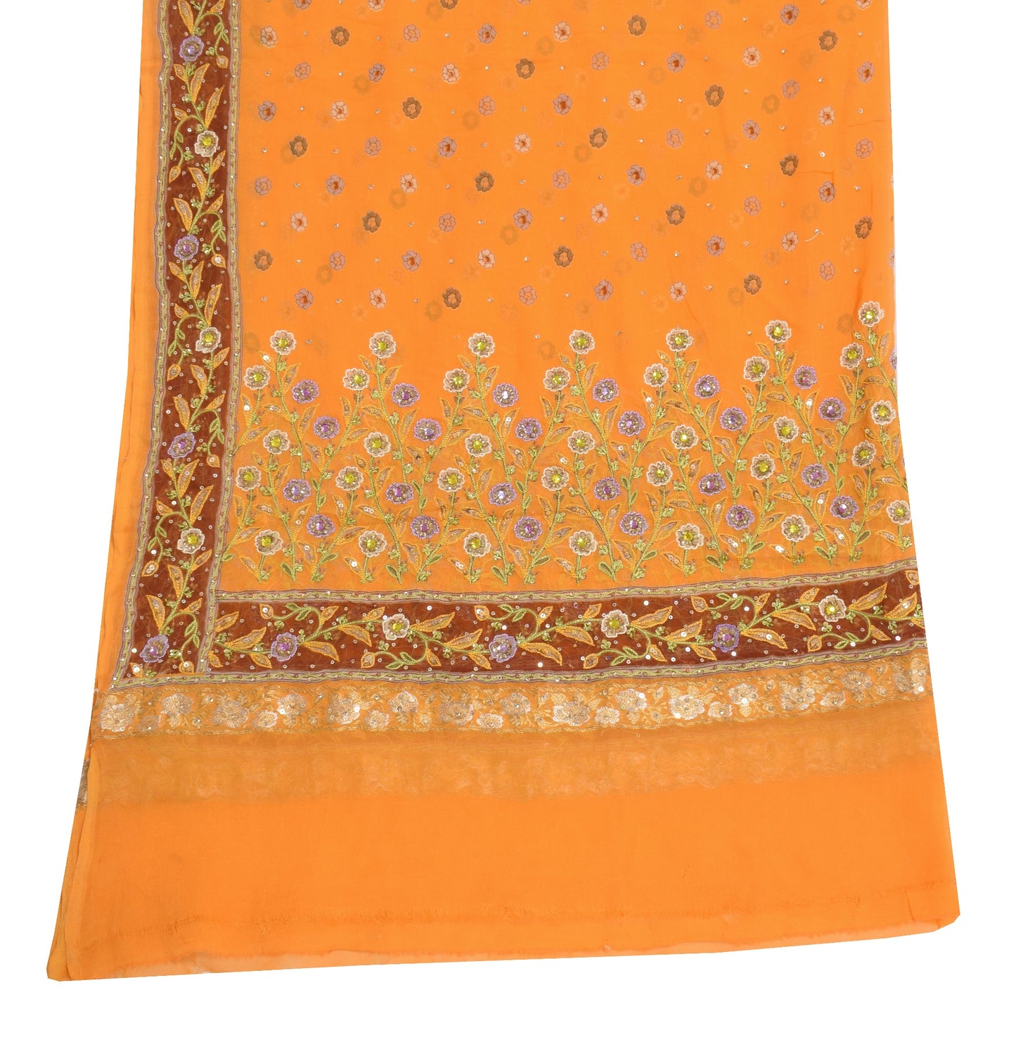 Sushila Vintage Orange Embroidered Dupatta Pure Georgette Printed Long Stole