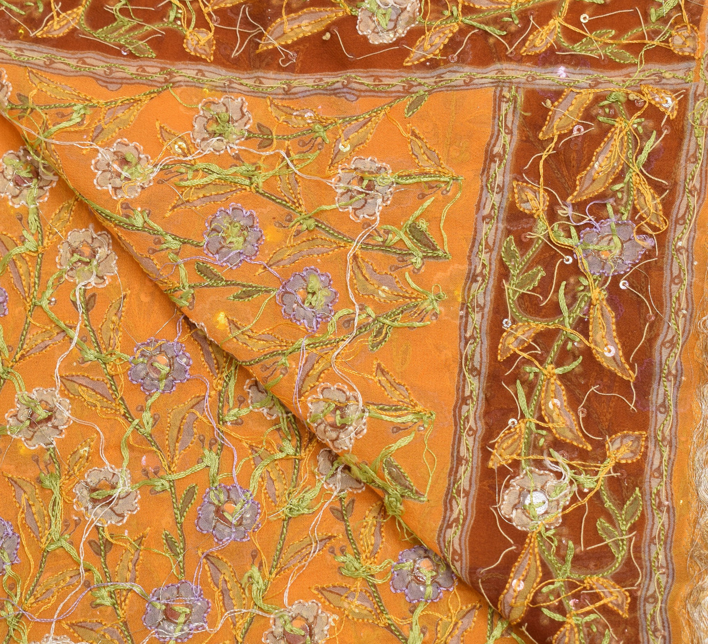 Sushila Vintage Orange Embroidered Dupatta Pure Georgette Printed Long Stole