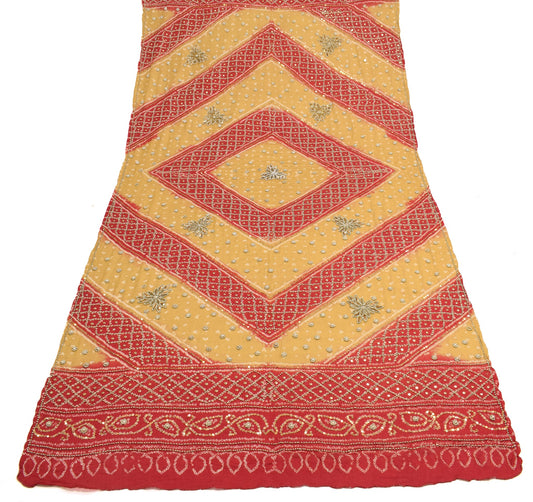 Sushila Vintage Red Bandhani Heavy Dupatta Pure Georgette Gold PearlBeaded Stole