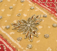 Sushila Vintage Red Bandhani Heavy Dupatta Pure Georgette Gold PearlBeaded Stole