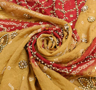 Sushila Vintage Red Bandhani Heavy Dupatta Pure Georgette Gold PearlBeaded Stole