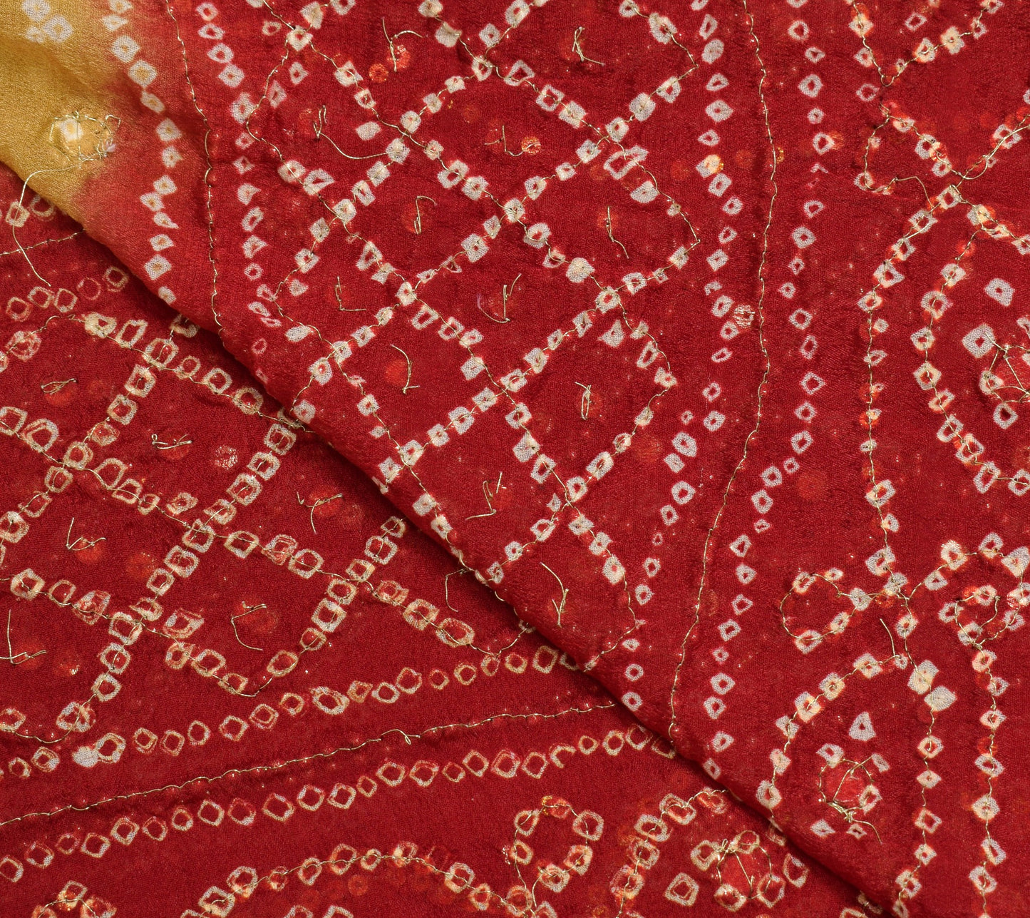 Sushila Vintage Red Bandhani Heavy Dupatta Pure Georgette Gold PearlBeaded Stole