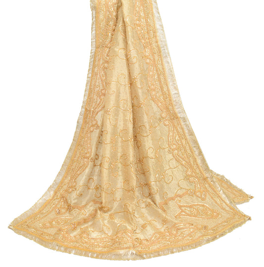 Sushila Vintage Golden Heavy Dupatta Pure Tissue Zardozi Hand Work Long Stole