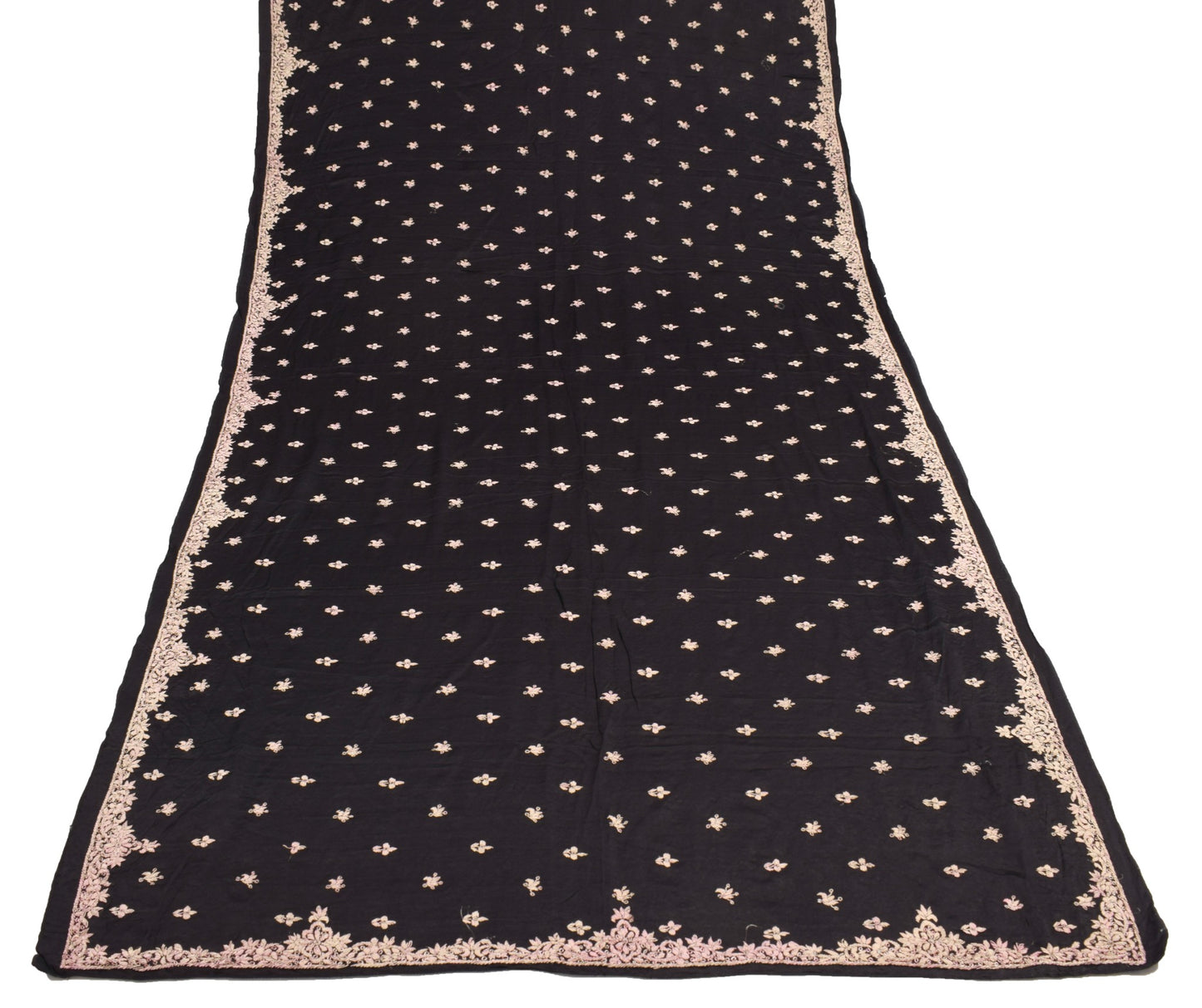 Sushila Vintage Black Heavy Dupatta Zardozi Hand Work Pure Satin Silk Long Stole