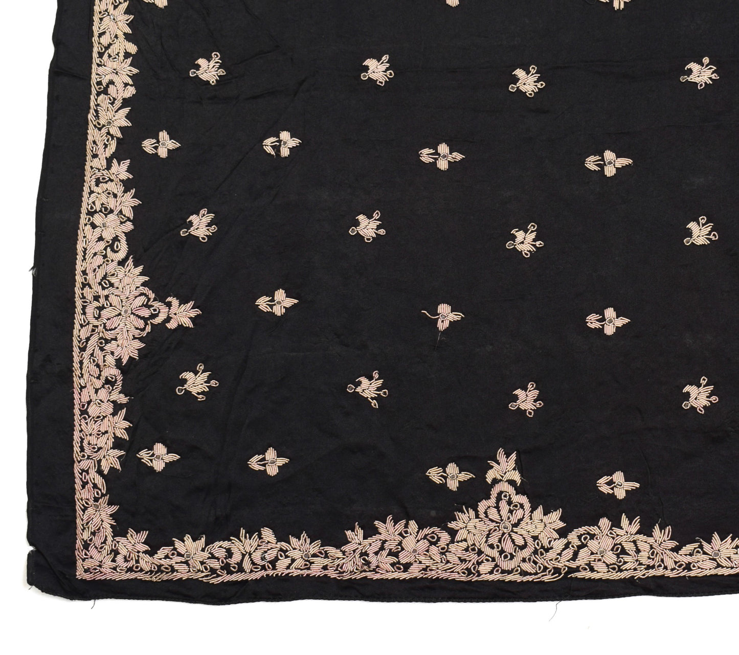 Sushila Vintage Black Heavy Dupatta Zardozi Hand Work Pure Satin Silk Long Stole