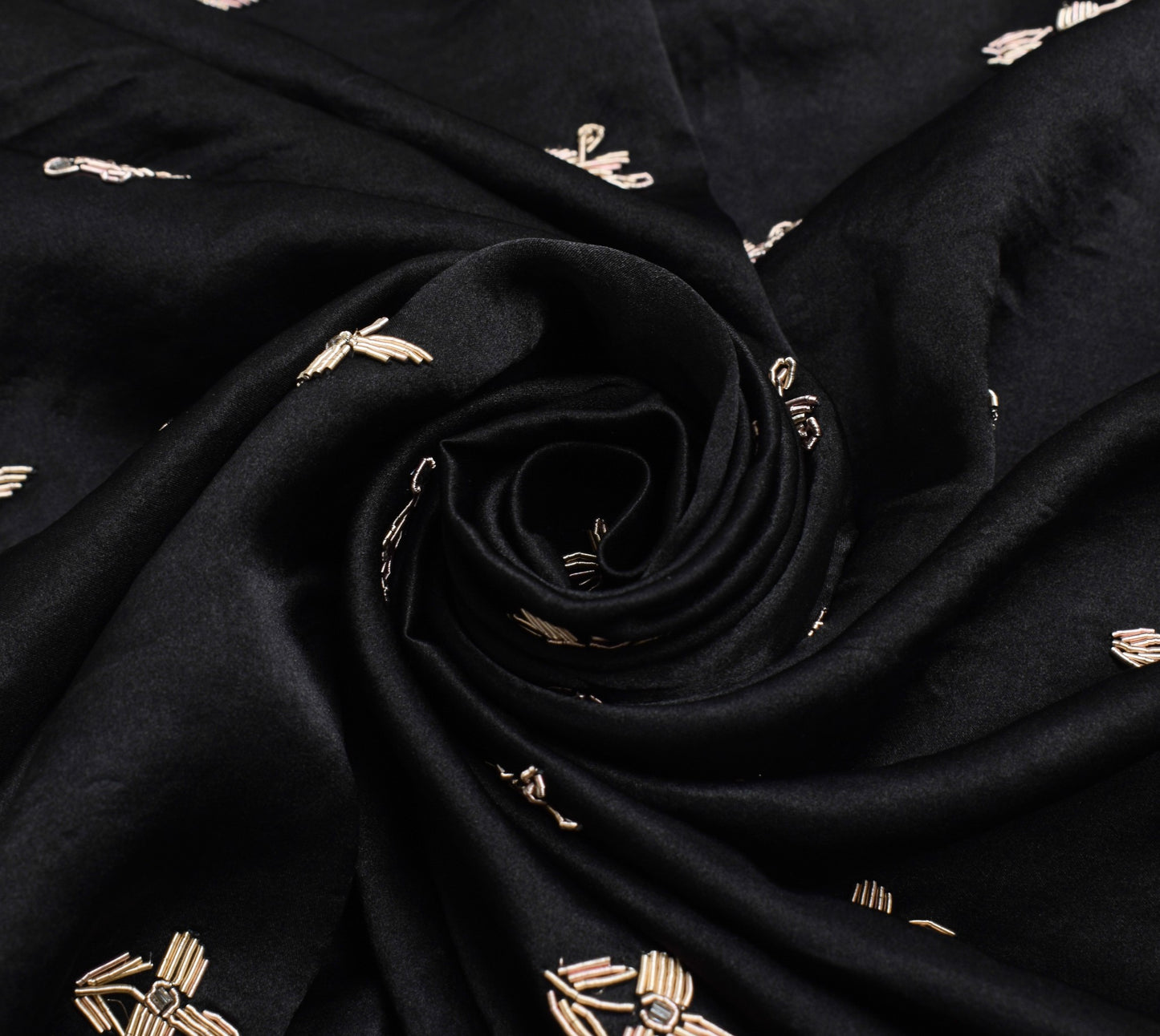Sushila Vintage Black Heavy Dupatta Zardozi Hand Work Pure Satin Silk Long Stole