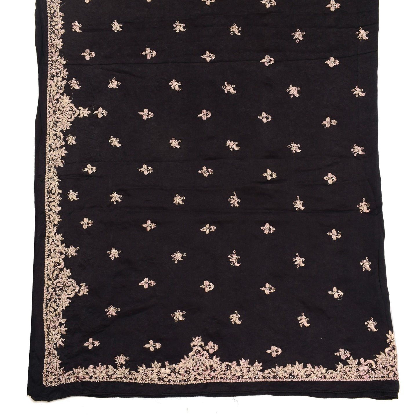 Sushila Vintage Black Heavy Dupatta Zardozi Hand Work Pure Satin Silk Long Stole