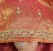 Sushila Vintage Zardozi Work Heavy Dupatta Art Tissue Pink Gold Tone Long Stole
