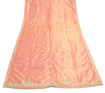Sushila Vintage Zardozi Work Heavy Dupatta Art Tissue Pink Gold Tone Long Stole