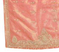 Sushila Vintage Zardozi Work Heavy Dupatta Art Tissue Pink Gold Tone Long Stole