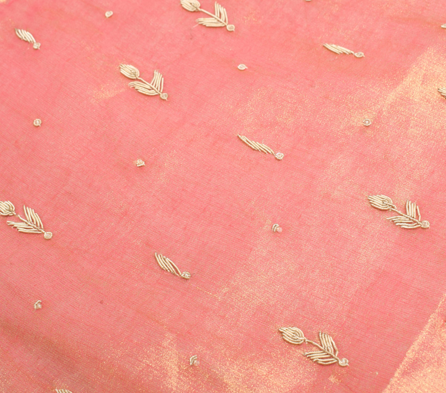 Sushila Vintage Zardozi Work Heavy Dupatta Art Tissue Pink Gold Tone Long Stole