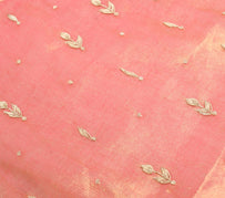 Sushila Vintage Zardozi Work Heavy Dupatta Art Tissue Pink Gold Tone Long Stole