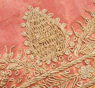 Sushila Vintage Zardozi Work Heavy Dupatta Art Tissue Pink Gold Tone Long Stole