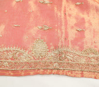 Sushila Vintage Zardozi Work Heavy Dupatta Art Tissue Pink Gold Tone Long Stole