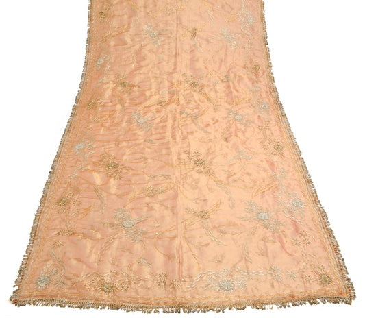 Sushila Vintage Gold Orange Heavy Dupatta Art Tissue Zari Sequins Work LongStole