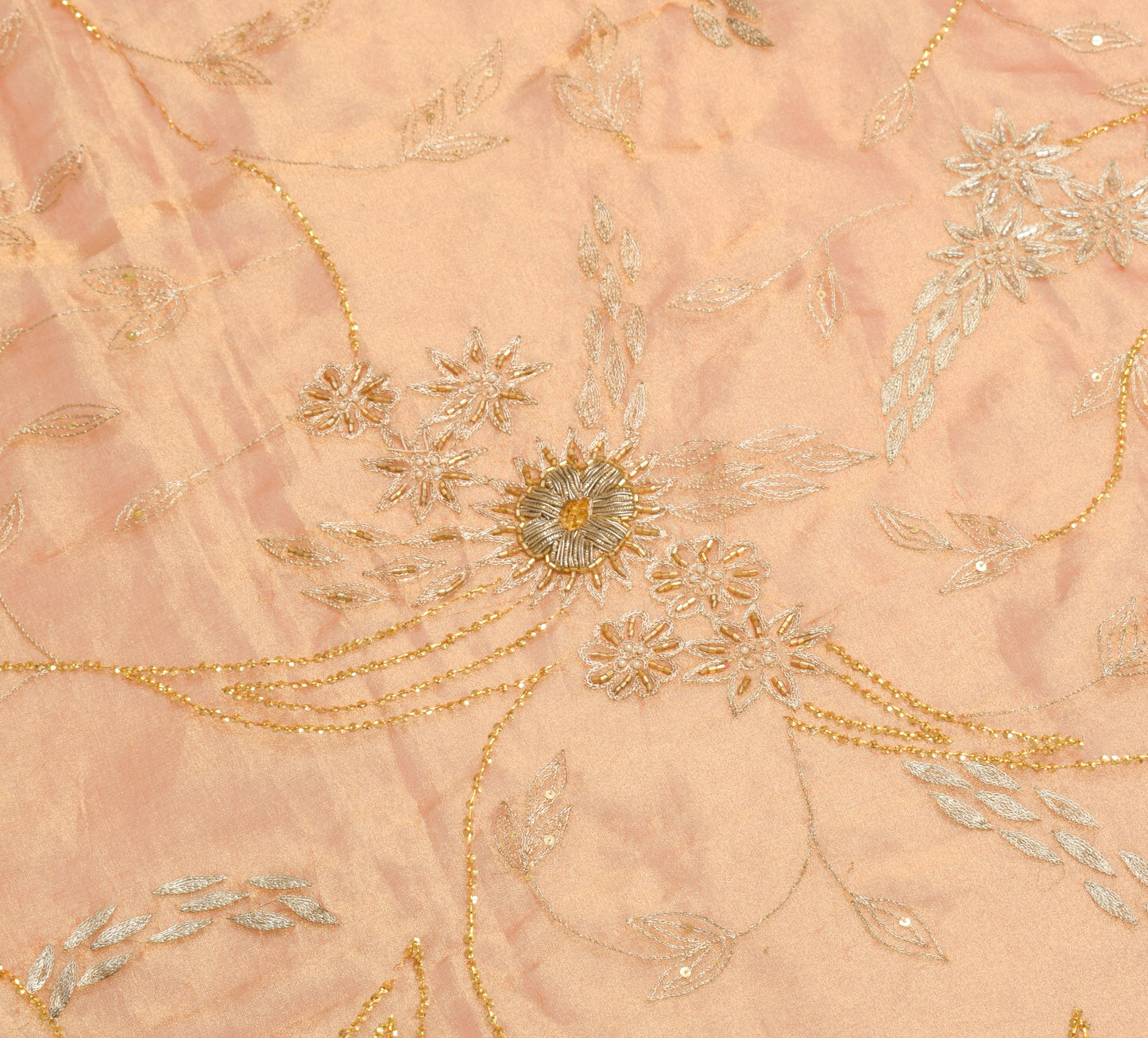 Sushila Vintage Gold Orange Heavy Dupatta Art Tissue Zari Sequins Work LongStole