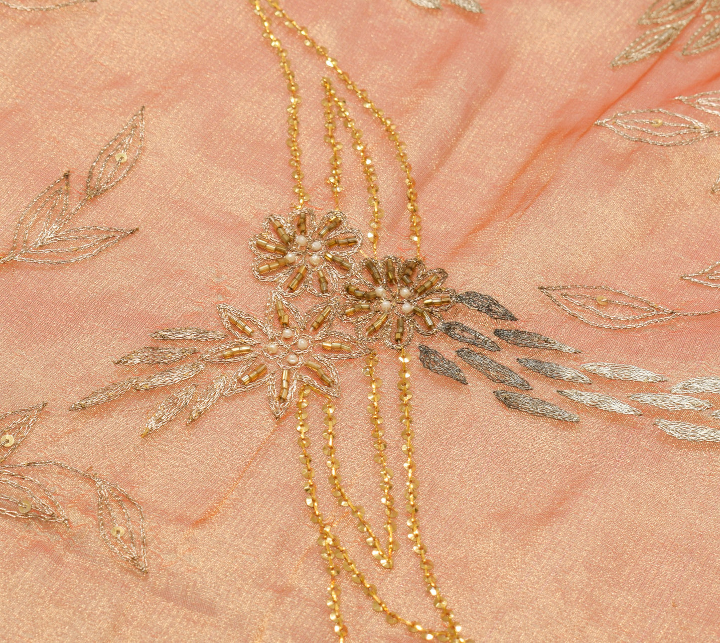 Sushila Vintage Gold Orange Heavy Dupatta Art Tissue Zari Sequins Work LongStole