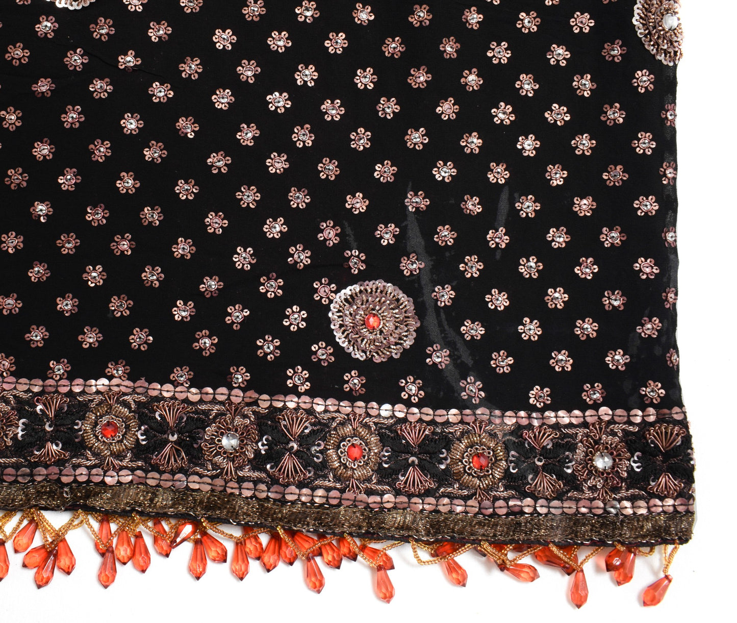 Sushila Vintage Sequins Embellish Heavy Dupatta Pure Georgette Black Long Stole