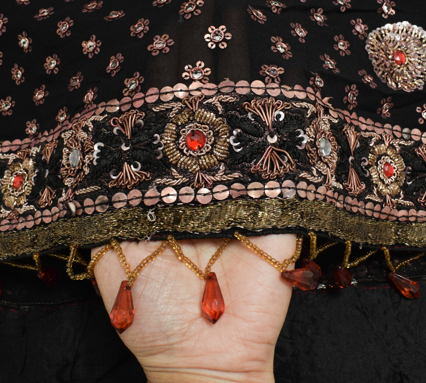 Sushila Vintage Sequins Embellish Heavy Dupatta Pure Georgette Black Long Stole