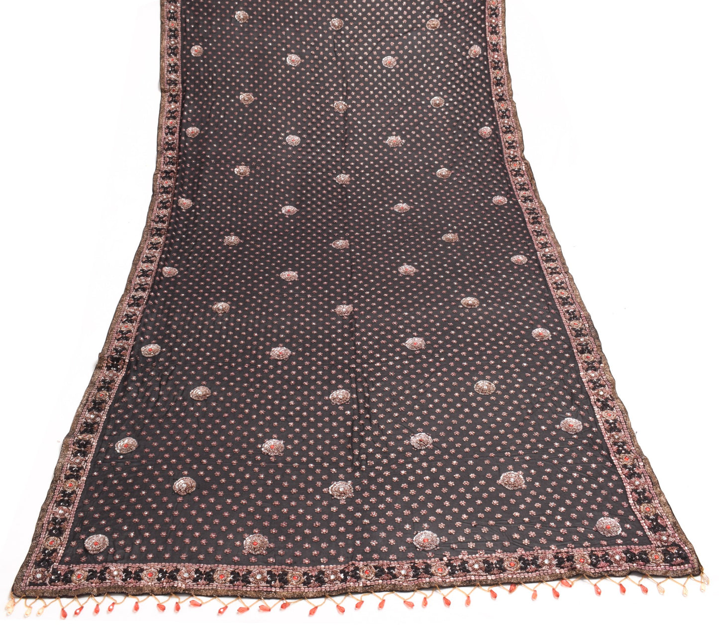Sushila Vintage Sequins Embellish Heavy Dupatta Pure Georgette Black Long Stole