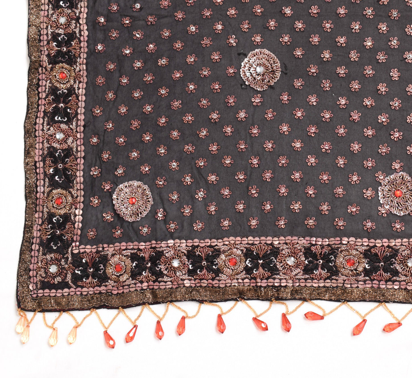 Sushila Vintage Sequins Embellish Heavy Dupatta Pure Georgette Black Long Stole