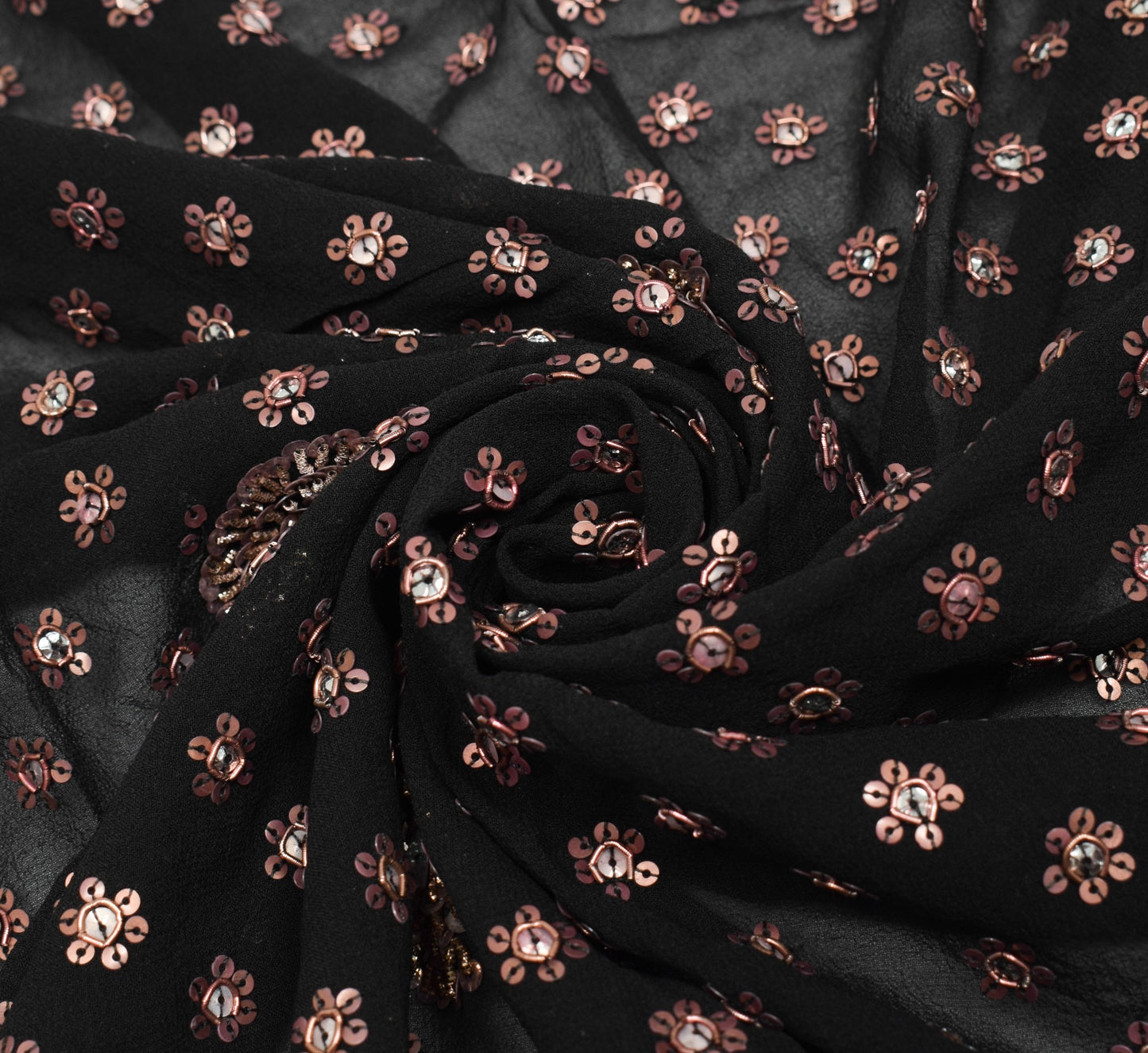 Sushila Vintage Sequins Embellish Heavy Dupatta Pure Georgette Black Long Stole