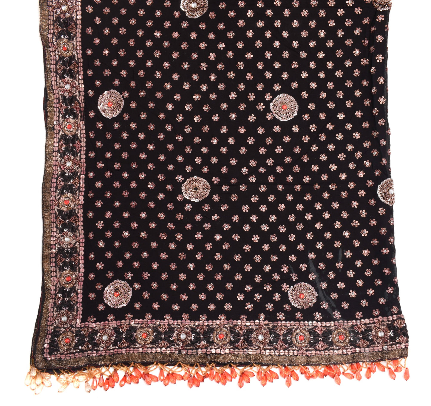 Sushila Vintage Sequins Embellish Heavy Dupatta Pure Georgette Black Long Stole