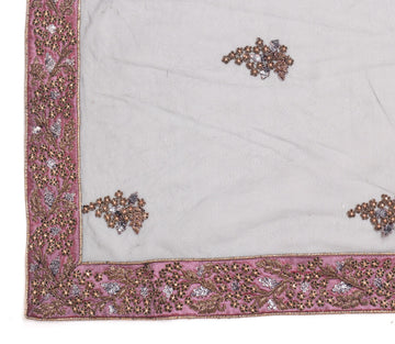 Sushila Vintage Black Net Heavy Dupatta Zardozi Work Mauve Border Long Stole