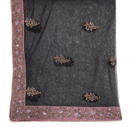 Sushila Vintage Black Net Heavy Dupatta Zardozi Work Mauve Border Long Stole