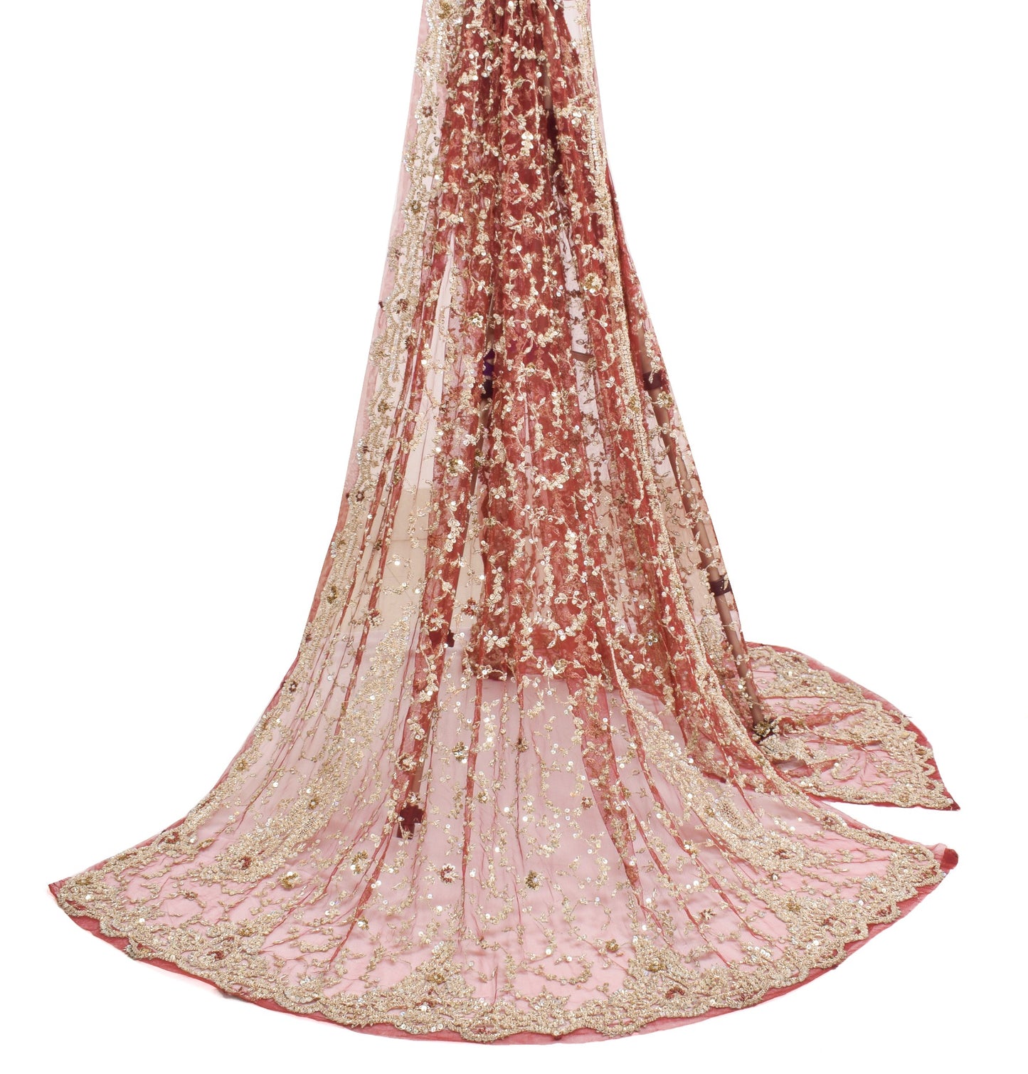 Sushila Vintage Maroon Net Heavy Dupatta Zari Sequins Embellish Ethnic LongStole