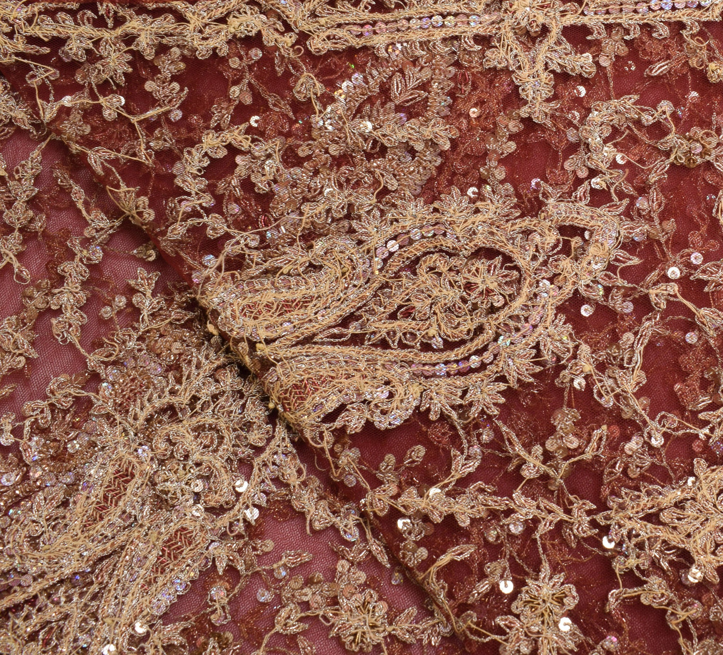 Sushila Vintage Maroon Net Heavy Dupatta Zari Sequins Embellish Ethnic LongStole