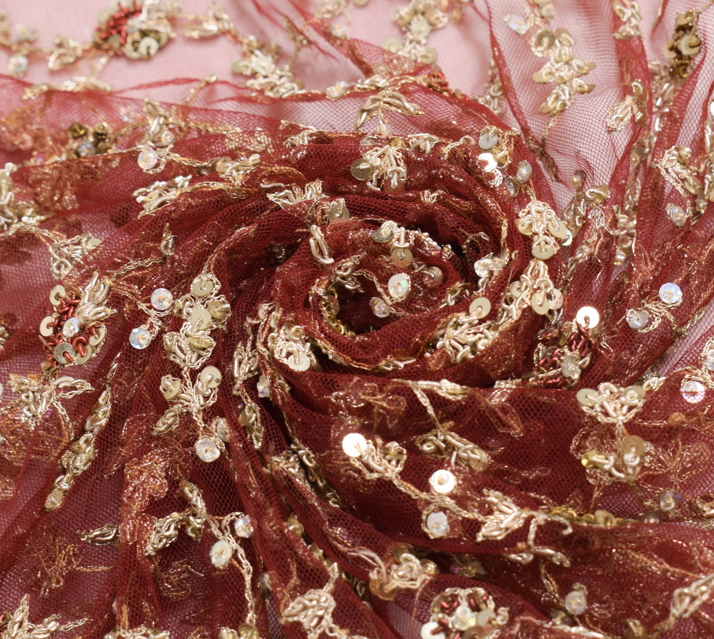 Sushila Vintage Maroon Net Heavy Dupatta Zari Sequins Embellish Ethnic LongStole