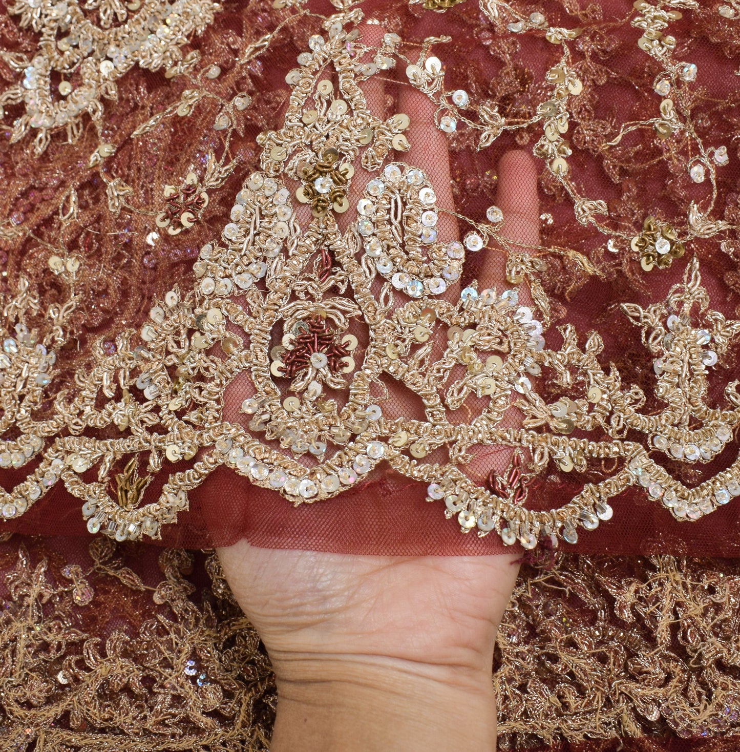 Sushila Vintage Maroon Net Heavy Dupatta Zari Sequins Embellish Ethnic LongStole