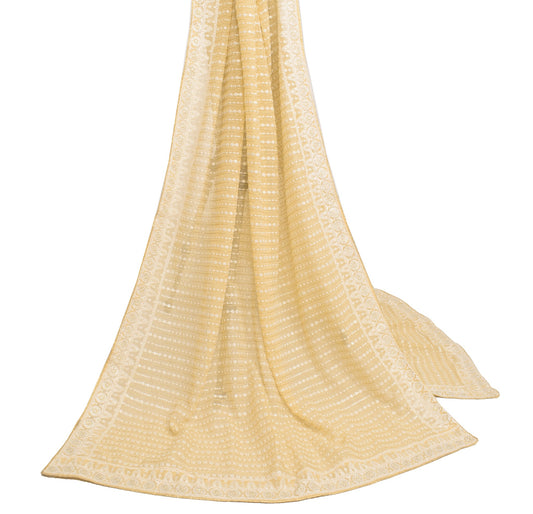 Sushila Vintage Beige Dupatta All Over Embroidered Art Georgette Long Stole Wrap