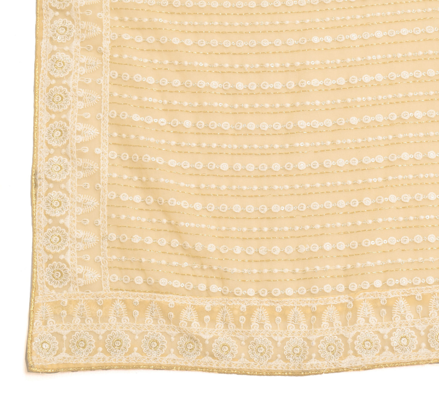 Sushila Vintage Beige Dupatta All Over Embroidered Art Georgette Long Stole Wrap