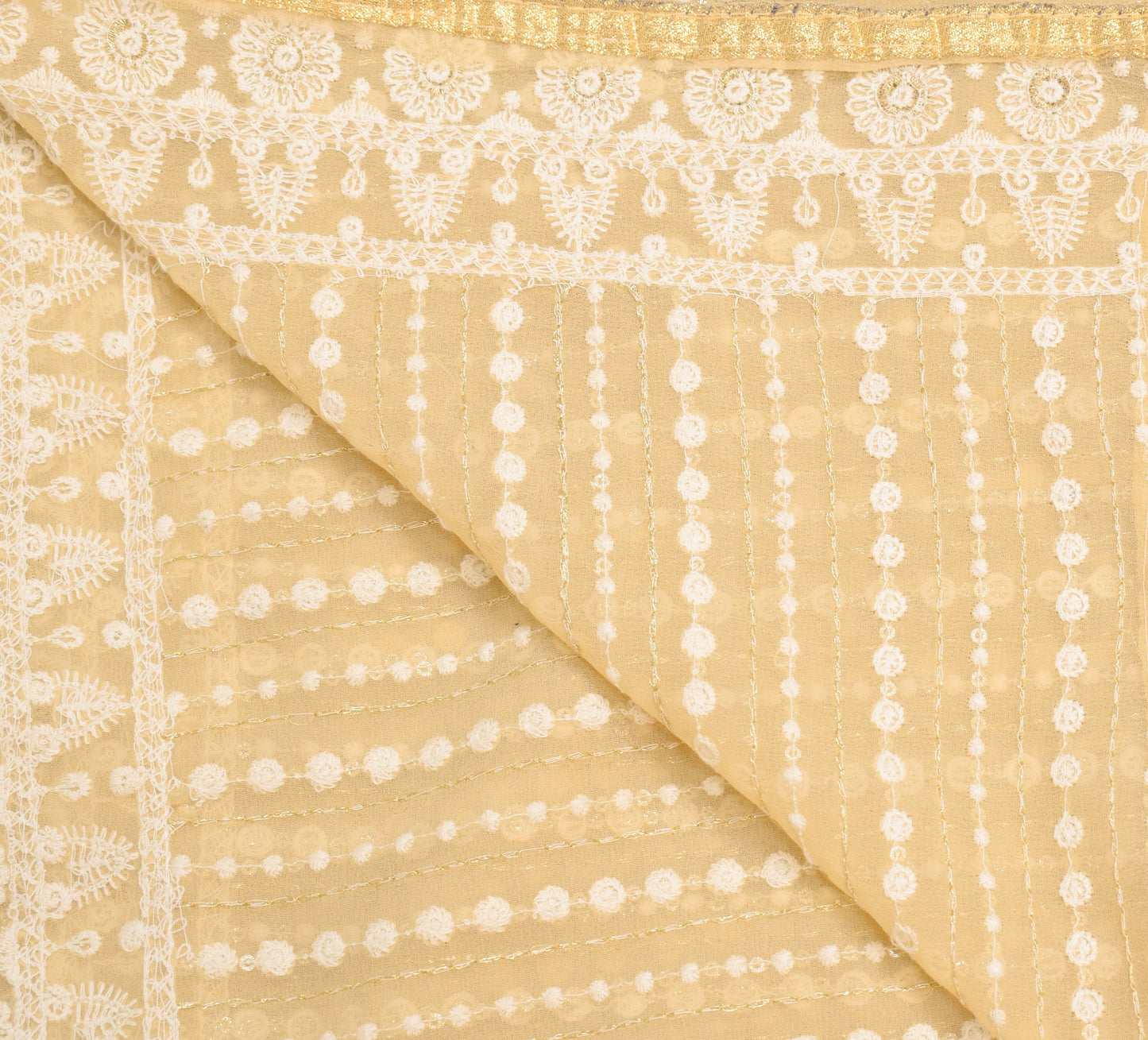 Sushila Vintage Beige Dupatta All Over Embroidered Art Georgette Long Stole Wrap
