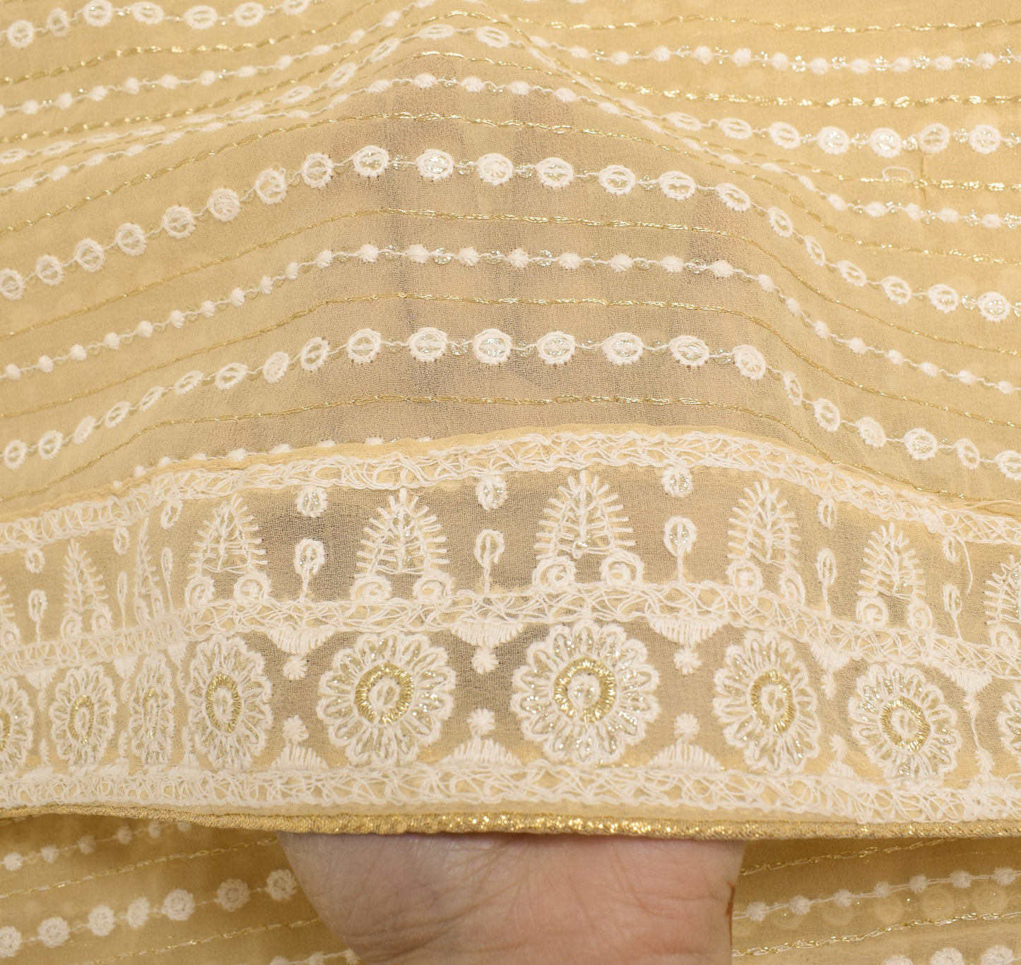 Sushila Vintage Beige Dupatta All Over Embroidered Art Georgette Long Stole Wrap
