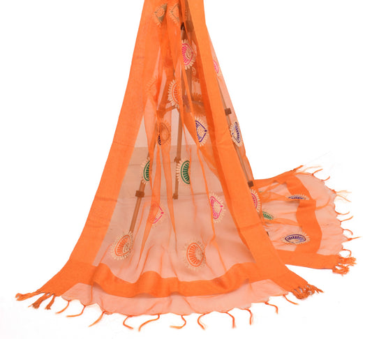 Sushila Vintage Orange Art Silk Dupatta Embroidered with Hand Woven Border Stole