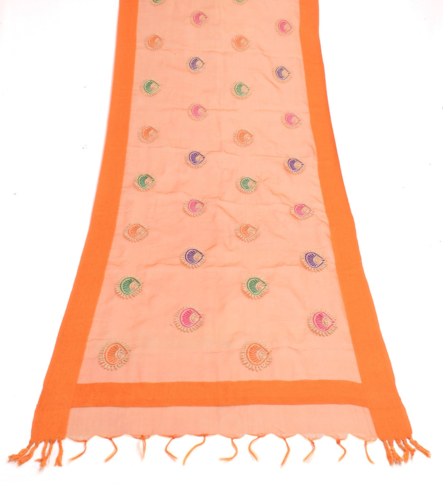 Sushila Vintage Orange Art Silk Dupatta Embroidered with Hand Woven Border Stole