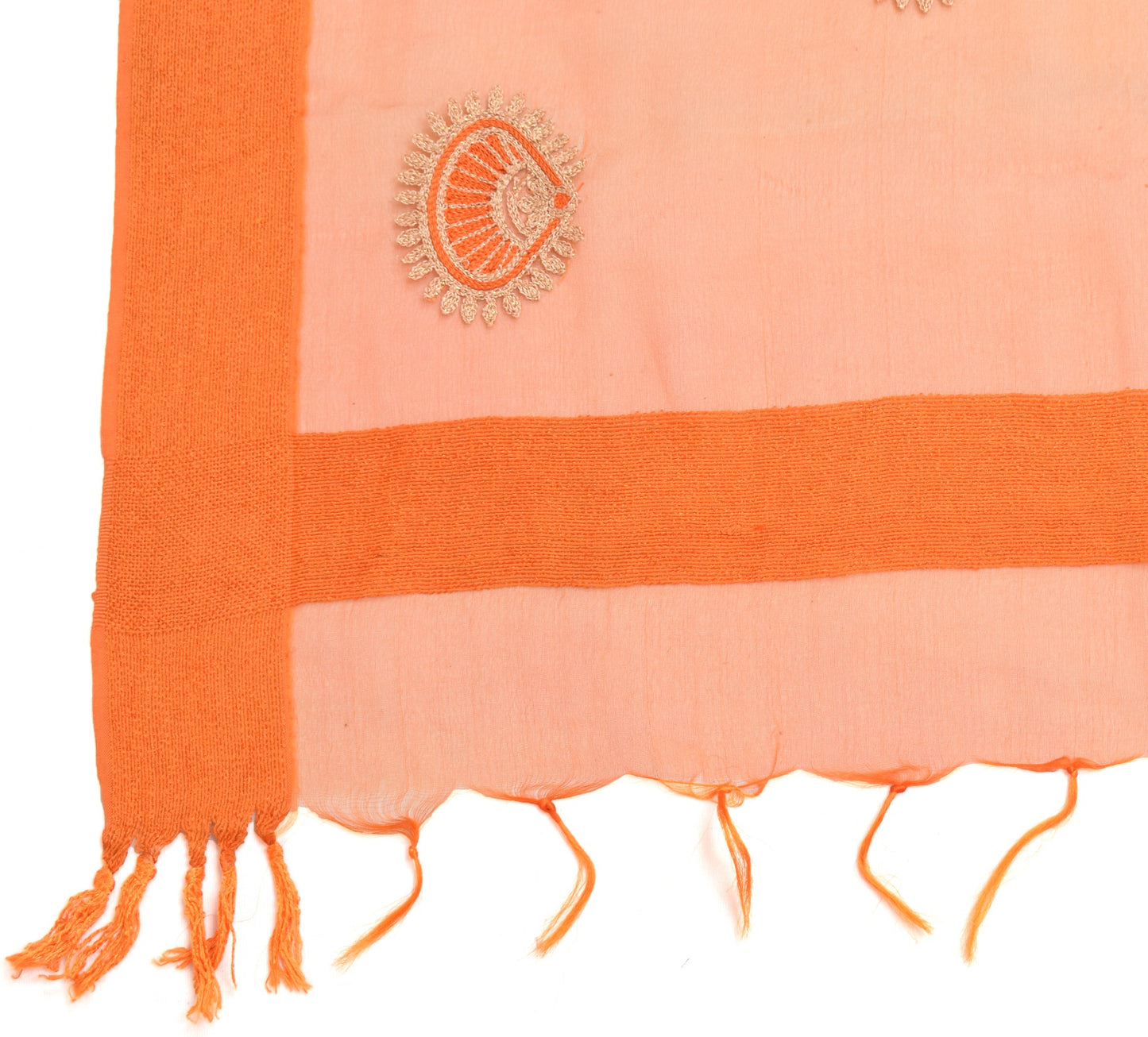 Sushila Vintage Orange Art Silk Dupatta Embroidered with Hand Woven Border Stole
