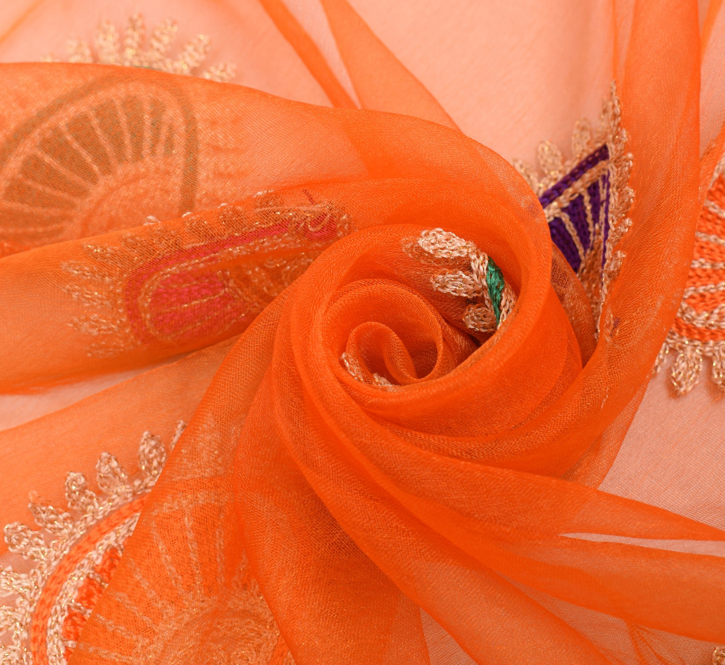 Sushila Vintage Orange Art Silk Dupatta Embroidered with Hand Woven Border Stole