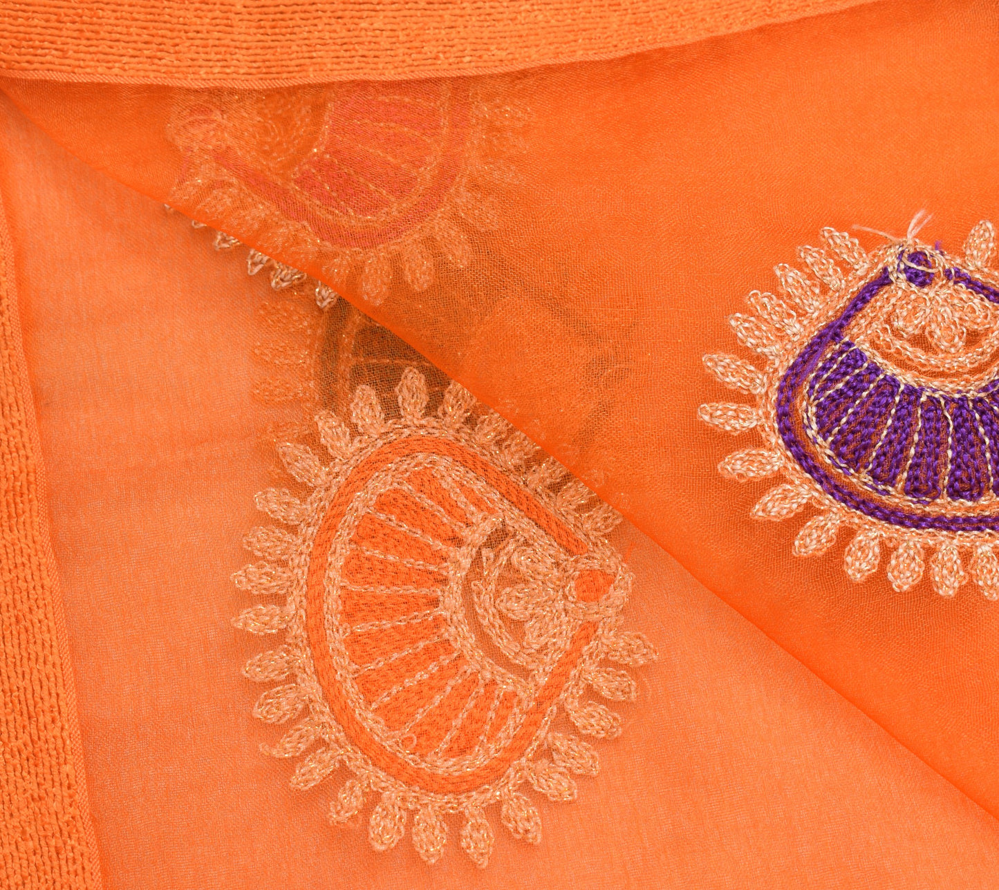 Sushila Vintage Orange Art Silk Dupatta Embroidered with Hand Woven Border Stole