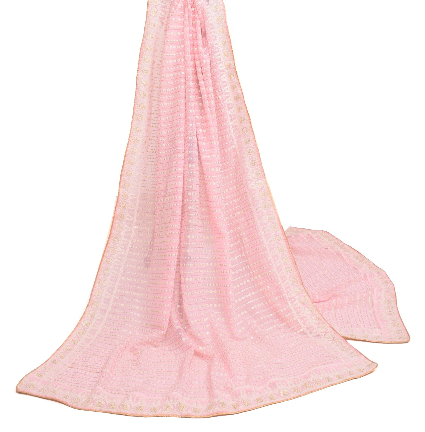 Sushila Vintage Pink Dupatta Art Georgette All Over Embroidered Long Stole Wrap