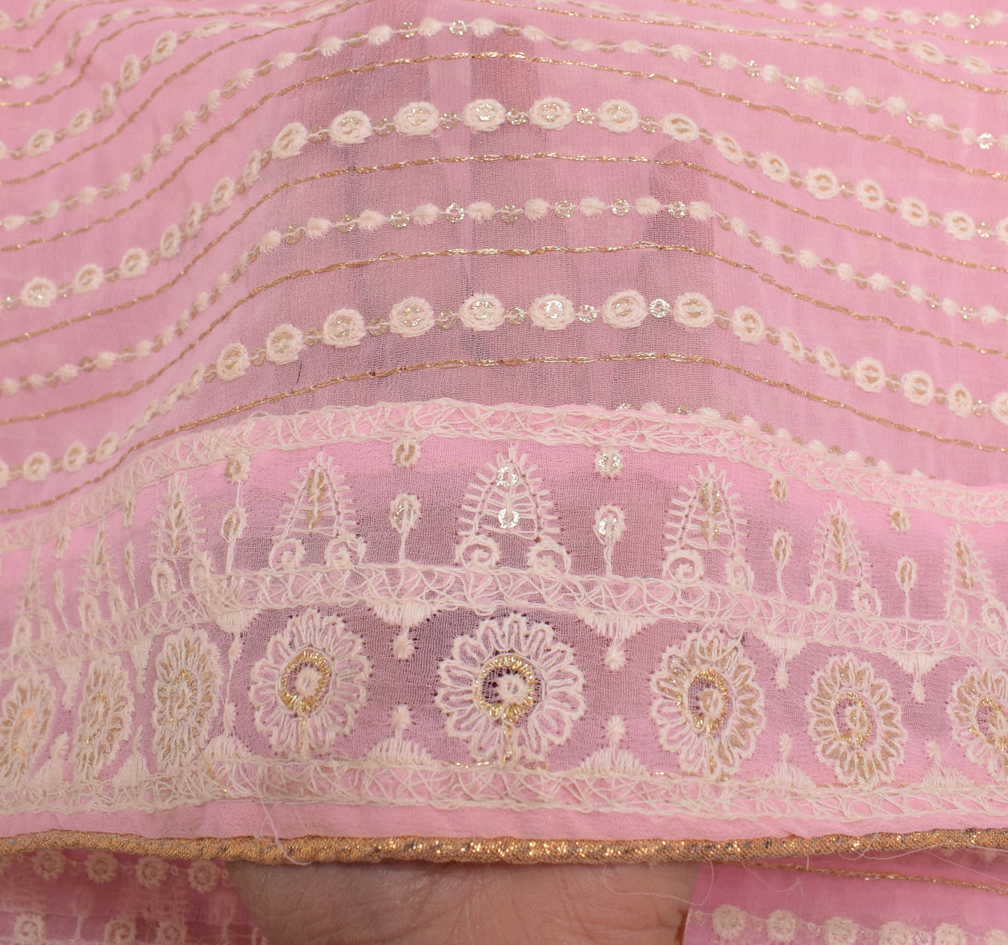 Sushila Vintage Pink Dupatta Art Georgette All Over Embroidered Long Stole Wrap