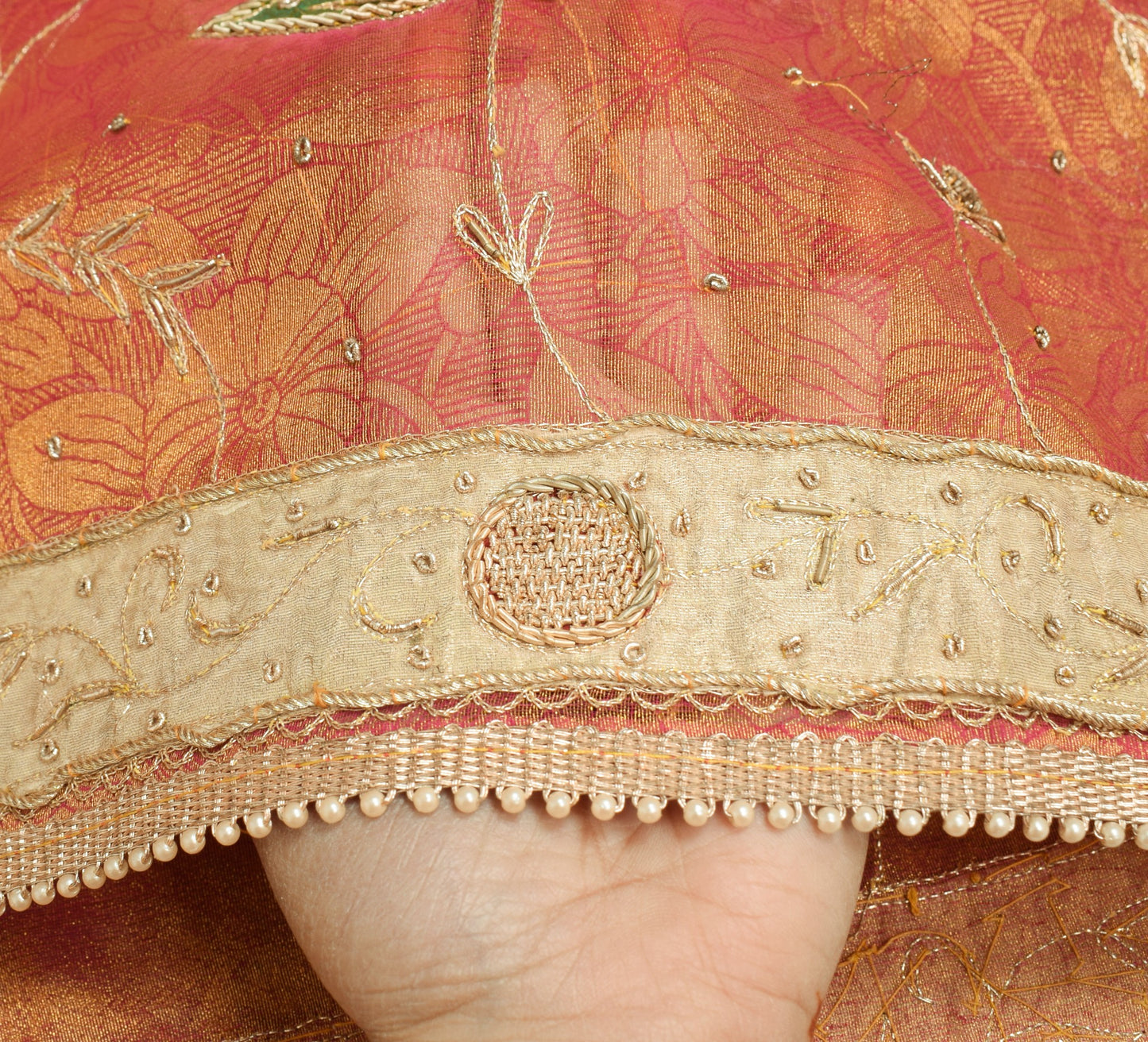 Sushila Vintage Pure Tissue Heavy Dupatta Pink Gold Zari Embroidered Long Stole