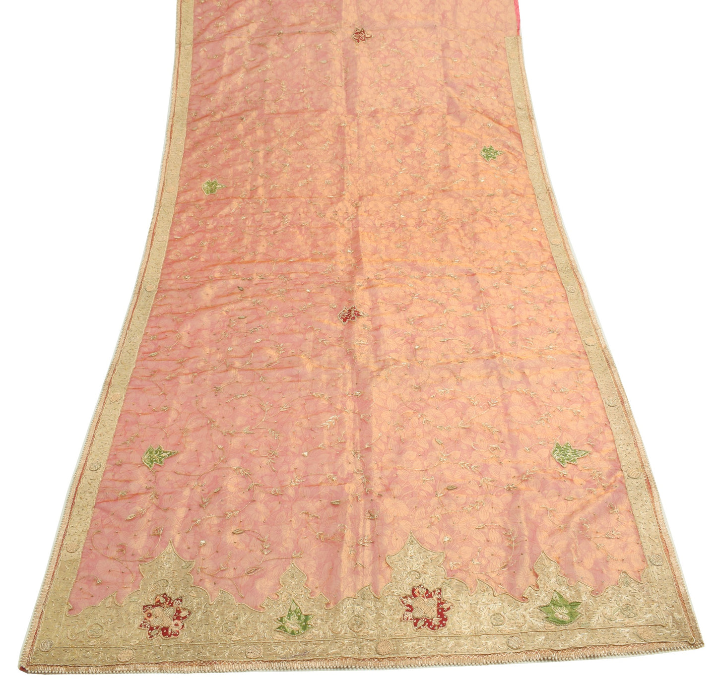 Sushila Vintage Pure Tissue Heavy Dupatta Pink Gold Zari Embroidered Long Stole