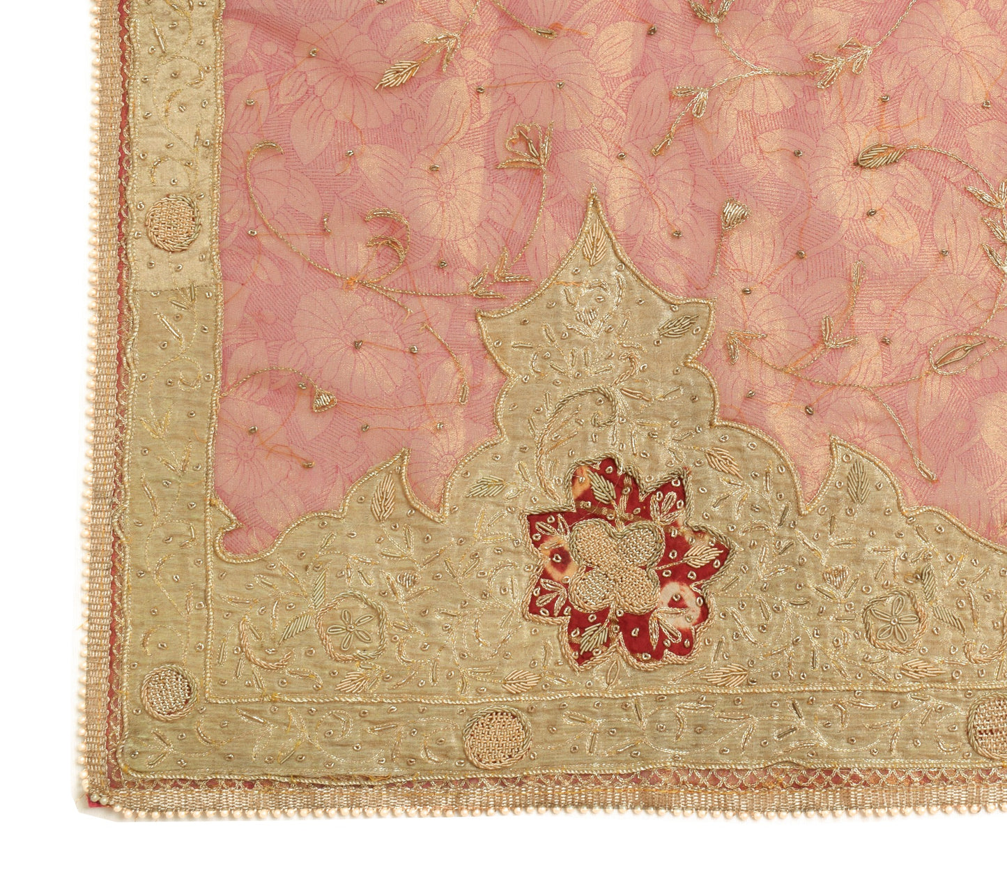 Sushila Vintage Pure Tissue Heavy Dupatta Pink Gold Zari Embroidered Long Stole