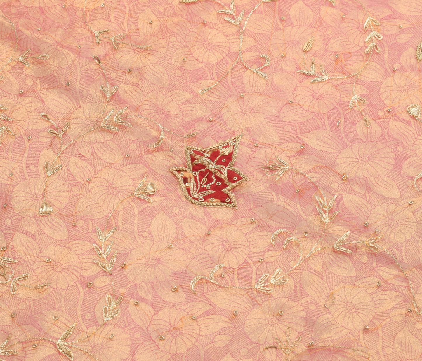 Sushila Vintage Pure Tissue Heavy Dupatta Pink Gold Zari Embroidered Long Stole