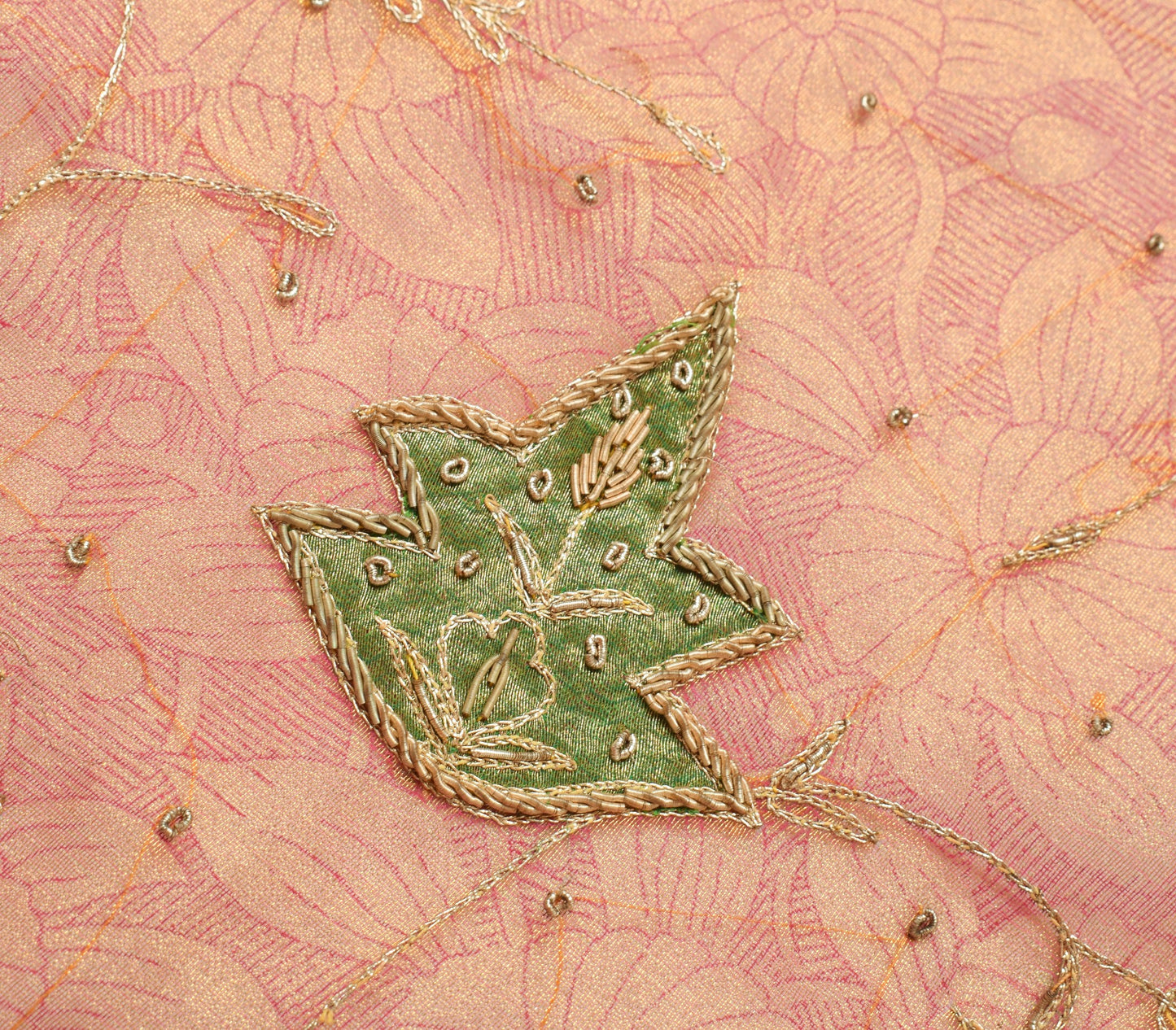 Sushila Vintage Pure Tissue Heavy Dupatta Pink Gold Zari Embroidered Long Stole